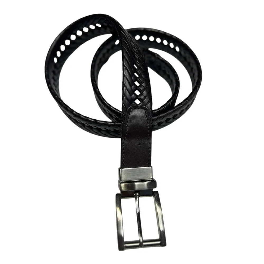 Jos A Bank Reversible‎ Black Brown Braided Leather Belt Size 32 Genuine Leather
